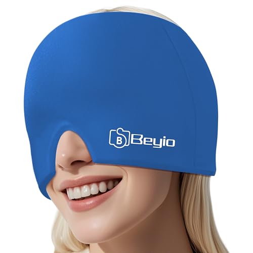 Migraine Relief Cap, All Around Gel Covered Reusable Headache Relief Cap, Black Migraine Cap for Headache Relief, Puffy Eyes (Dark Blue)