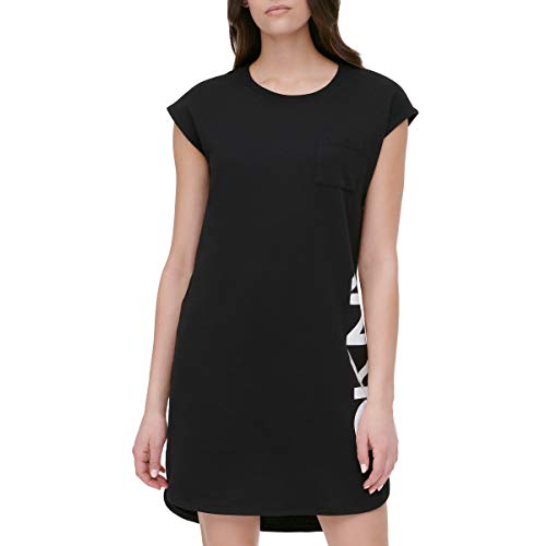 DKNY Women's Cap Sleeve Logo T-shirt Dress, Black, M