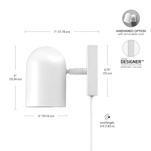 Image of Globe Electric 1-Light Matte White Plug-in or Hardwire Wall Sconce | Matte White, 6 Ft Braided Fabric Cord, Inline Rocker Switch, Bedside Wall Light, Renter-Friendly