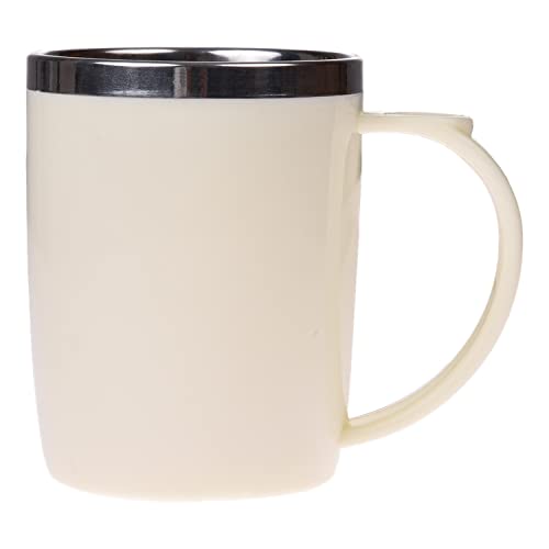 Image of Kuber Industries Insulated Coffee Mug|Stainless Steel Double Wall Tea|Tumbler Cup|Milk Mug with Sliding Lid for Kids & Adults|400 ML (Cream)