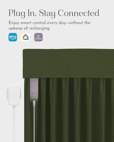 Image of Graywind Motorized Curtains with Track, 100% Blackout Smart Curtains, Hardwired Curtains Compatible with Alexa Google Home Remote Control for Large Windows, Custom Drapes Up to 220 inch, Lush (Moss)