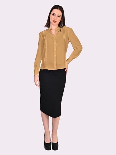 Image of Women's Regular Fit Solid Pleated Cotton Blend Shirts