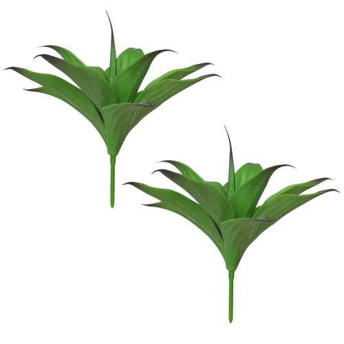 Image of Velener 13.8 Inch Artificial Agave Plants, UV Resistant Fake Outdoor Plants, Small Faux Plants for Indoor Decor(Green)-2 Pack