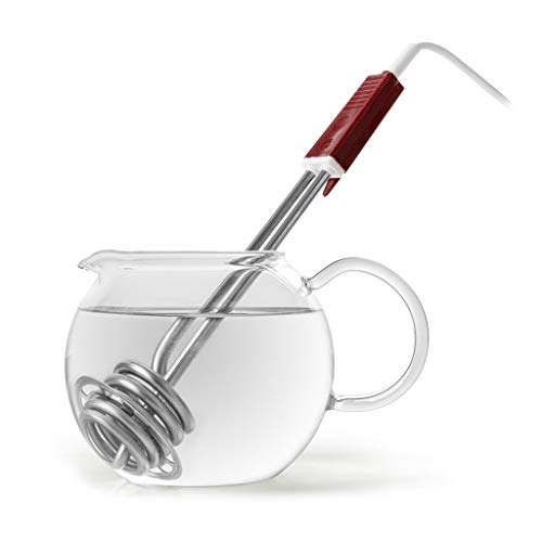 riviera&bar Thermoplongeur 350W - Compact, Sécurité Anti-Surchauffe et Absence d’Eau, Idéal pour Tasse/Verre - Dimensions Immergées 50mm - Inox Rouge et...