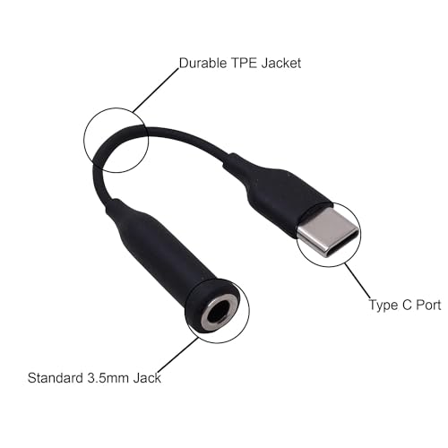 Image of USB Type C to 3.5mm Headphone Headset Jack Audio Connector Compatible for Samsung, OnePlus, Xiaomi, Realme, Zebronics, Vivo & iQoo (Black)