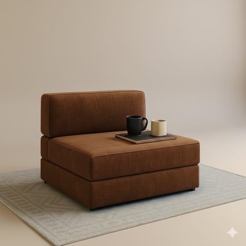 Image of PUM PUM 2-Seater Sofa Cum Bed | EPE Foam Foldable Couch with Velvet Fabric & Washable Cover | Convertible Sofa Bed for Home, Living Room & Office Guests | 3 x 6 Ft (Brown)