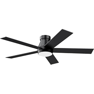 TCL 52″ Ceiling Fan with Lights, Black Flush Mount Ceiling Fans, 5 Blades Low Profile Ceiling Fans, 6 Speeds DC Reversible, Dimmable, Modern Ceiling Fans for Bedroom, Living Room and Garage