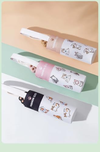 Image of The Purple Tree Cute Cat Print UV Protection 3 Fold Travel Umbrella for Women & Girls | Manual Open, Compact Rain & Sun Protection, UPF 50+ | Windproof Portable Folding Umbrella with Paw Handle
