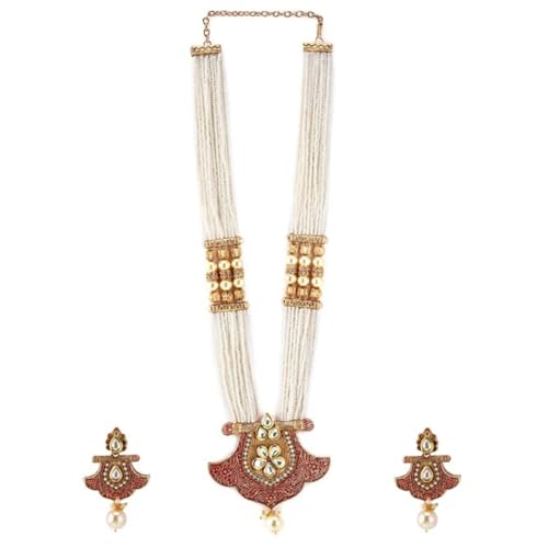 Rubans Women Gold-Toned Pearl Stranded Kundan Studded Hand Painted Jewellery Set (B0D6RV22C7) Amazon Price History, Amazon Price Tracker