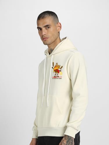 Image of Veirdo Cotton Fleece Regular Fit Hooded Sweatshirt Lastest Back Graphic Printed Winter Hoodies for Men (Available Colors: Marine Green, Marshmellow, Black, SOYA Bean, Orange & Blue)