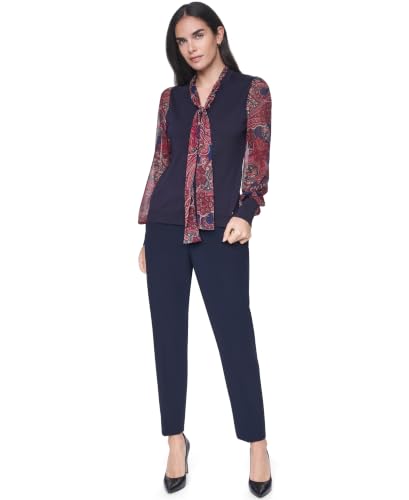 Image of Tommy Hilfiger Women's Long Sleeve Twofer Sweater with Woven Sleeves
