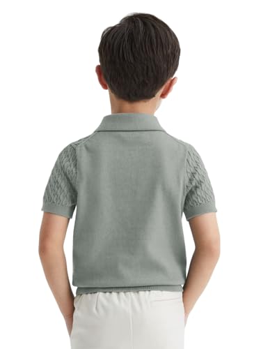 Image of Haloumoning Boys Cable Knit Polo Shirt Sweater Kids Short Sleeve Fashion Pullover T-Shirts Clothes 5-14 Years