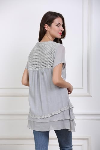Image of SIMPLY COUTURE Women's Plus Size Summer Casual Short Sleeve Tops Floral Lace Scoop Neck Top