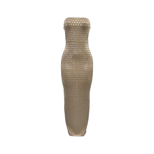 Image of PORRCEY Women's Sexy Elegant Rhinestone Sleeveless Party Club Night Hot Drilling Clubwear Evening Dresses