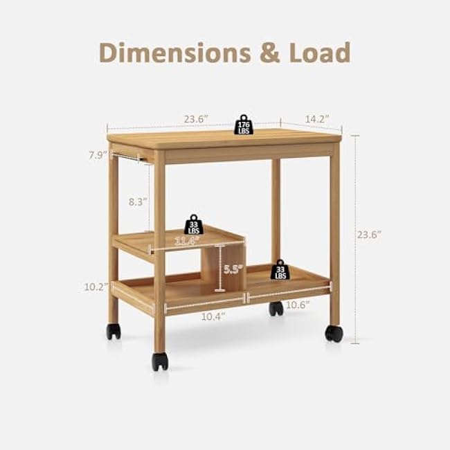 Bamboo Kitchen Rolling Cart w/Wheels, 3 Tier Bamboo Rolling Utility Cart Microwave Stand on Wheels Small Coffee Cart Shelf Rack Organizer for Kitchen, Living Room, Office-2cwFtXYE