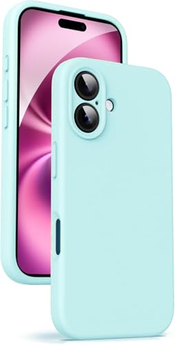 Image of mobistyle Designed for iPhone 16 Plus Soft Liquid Silicone Slim Protective with Microfiber Lining Phone Back Cover Case for iPhone 16 Plus (Aqua)
