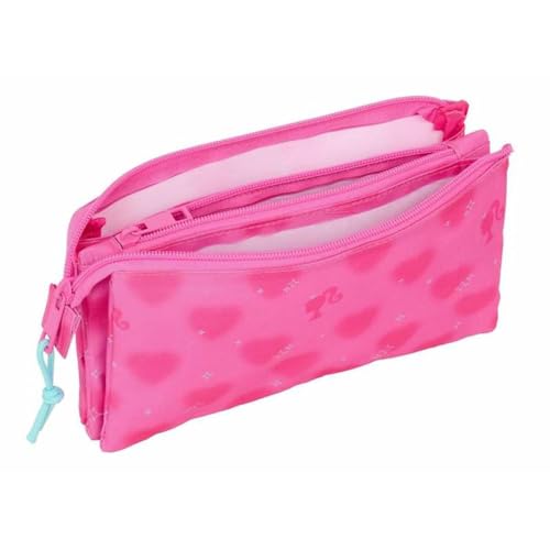 Miniatura 4 de SAFTA Barbie Corazones - Portatodo Triple, Estuche Infantil, Estuche Niño, Ideal para Niños en Edad Escolar, Cómodo y Versátil, Calidad y Resistencia, 22x3x12 cm