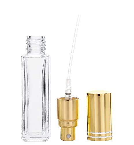 Hunky Dory 8ml Sqaure Transparent Empty Glass Pen Spray Bottle Refillable With Gold Pump And Gold Cap Toner, Perfume, Attar, Lotion, Moisture, Oil, Multi use Bottles (Pack of 1)-image-47
