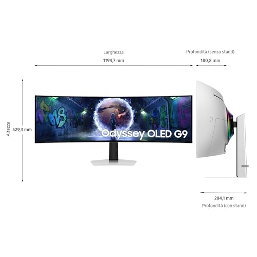 Gaming Odyssey OLED G9 (S49DG934), Curvo (1800R), 49'', 5120x1440 (DQHD), 32:9, HDR10+, QD-OLED Glare Free, 240Hz, 0,03ms (GtG), Compatibilità G-Sync, HDMI, Micro HDMI, DP - Monitor - Immagine 1