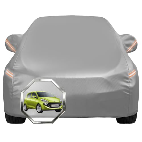 Image of Pivalo Car Cover for Hyundai Santro All Model & Years with Mirror Pocket 100% Waterproof Triple Stitched Bottom Elastic Dust, Heat & UV Resistant Full Body Protection (Grey with Highlighter)
