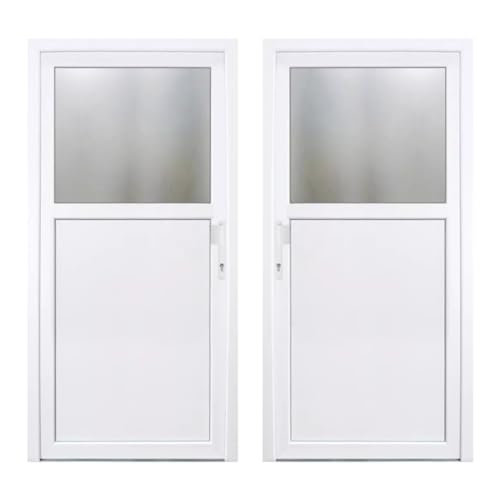 HORI® Kellertür Haustür aus Kunststoff Nebeneingangstür Komplettset Hauseingangstür weiß/anthrazit I Farbe: weiß I DIN rechts I Modell: Knauff I 198 x 88 cm
