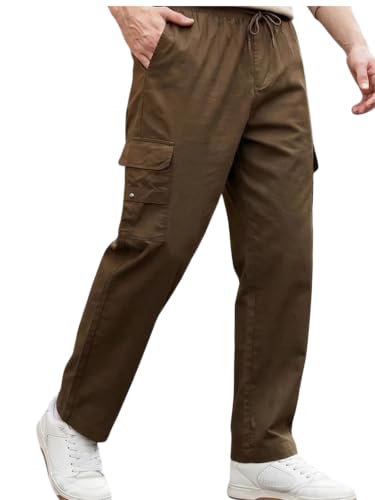 Image of Veirdo Pure Cotton Baggy Fit Regular Length Mid Rise 4 Pocket Cargos for Men (Colors: Black, Olive, Grey, Brown & Navy)