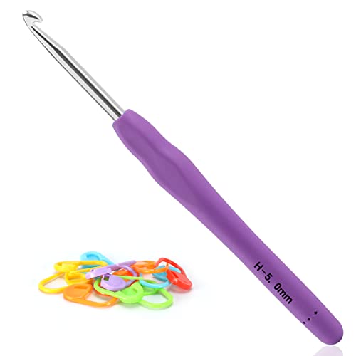 Image of Vodiye Professional Extra Long 5mm Crochet Hooks, Ergonomic Handle Set for Beginners and Experienced Lovers