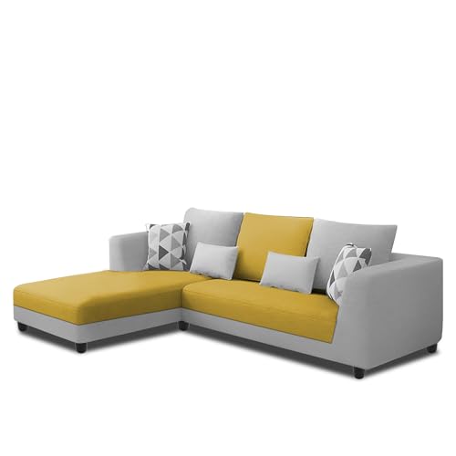 Image of Galib LHS 4 Seater L Shape Sofa Set for Living Room (Yellow Grey Fabric) Premium Fabric Sofa