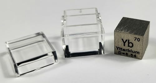 Image of 0.39 inch 10mm Ytterbium Metal Cube Yb up to 99.9% Pure Periodic Table Element Engraved Density Collection Science Education Display Block Cube + Acrylic Case Box - 1PC