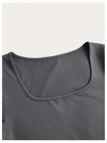 Girl's 3 Packs Basic Tees Shirts Tops Square Neck Short Sleeve Slim Fit Summer Clothes Base Layer Tees4