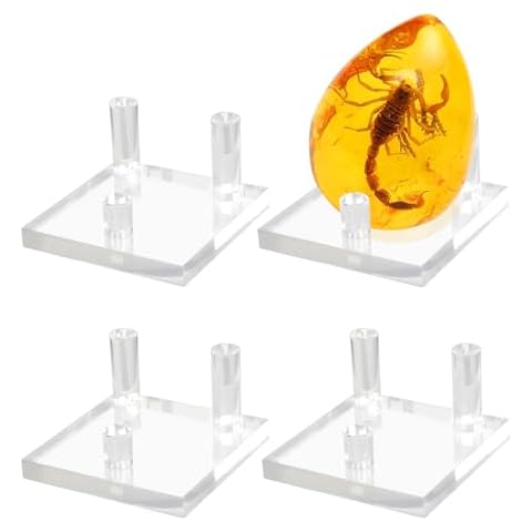 4 Packs 2.5Inch Rock Display Stand, Three-Peg Square Acrylic Display Stands for Rocks, Minerals Slab, Crystal (With non-slip Mat) Clear Large Cover
