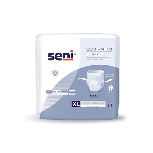 Image of Seni Pants Classic Adult Diaper Pants (Pull-Ups), Breathable, Leak-Proof, with Wetness Indicator, Size XL, 10 Pcs per Pack