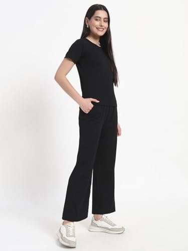 Image of Vogaan Women's Summer 2 Piece Co-Ord Set for Women Casual Short Sleeve Crop Top Wide Leg Sweat Pants for Travel Vacation Outfits Lounge Sets