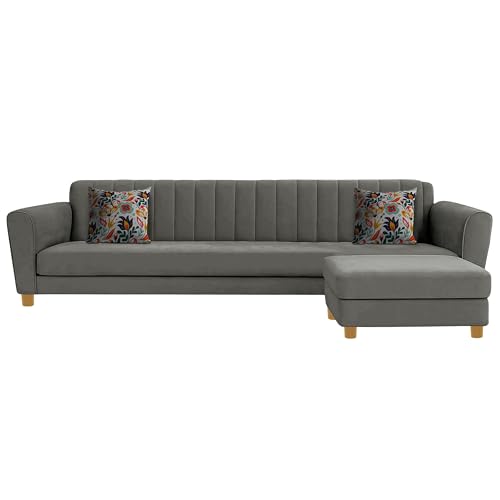 Image of Rosebell-Modern L-Shape Velvet Sofa Set for|Right-Hand Sectional Sofa with Tufted Back 4-Seater Corner Couch,Perfect for Home Office Guests Living Room-Grey