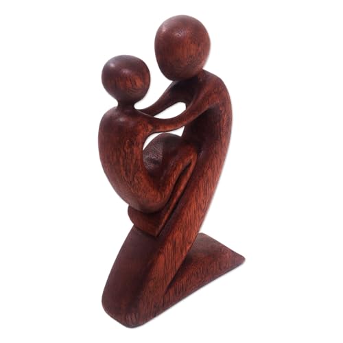 Escultura de madera tallada a mano novica marrón miniatura 3