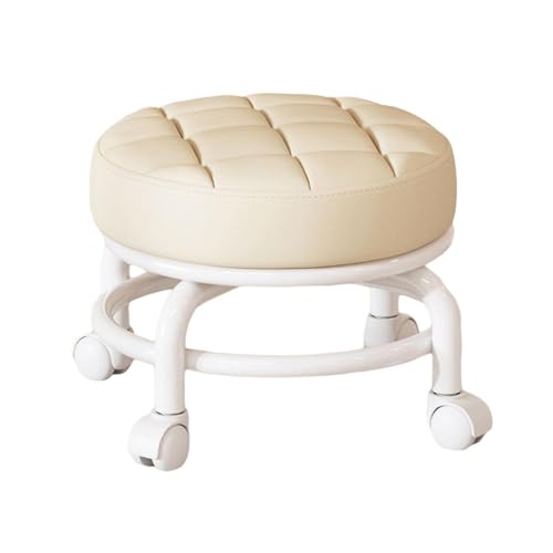 TUXCAXI Taburete bajo y con Ruedas, cómodo y Giratorio de 360°, Ideal para el hogar, el Gimnasio, la Oficina, el Centro de Fitness, el barbería, la Cocina, el Gimnasio y la, Beige, 26x23cm