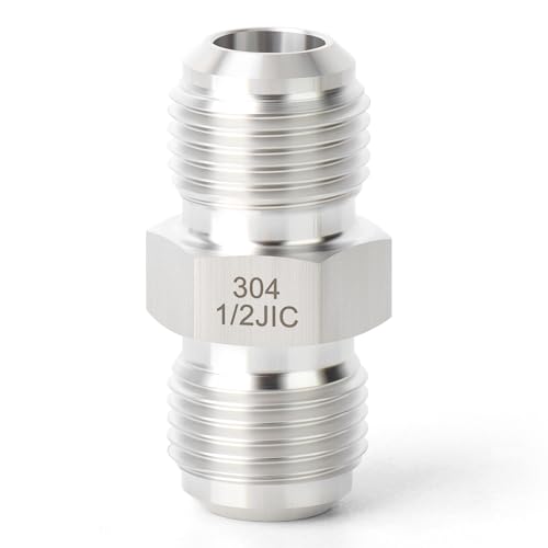Image of TAISHER 2PCS Forging of 304 Stainless Steel JIC Flare Tube Fittings, 1 /2 inch JIC Male x 1 /2 inch JIC Male, Union