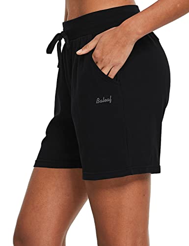 Image of BALEAF Women's Cotton Yoga Shorts Sweat Athletic Lounge Beach Shorts Jersey Pull On with Drawstring Pockets Summer