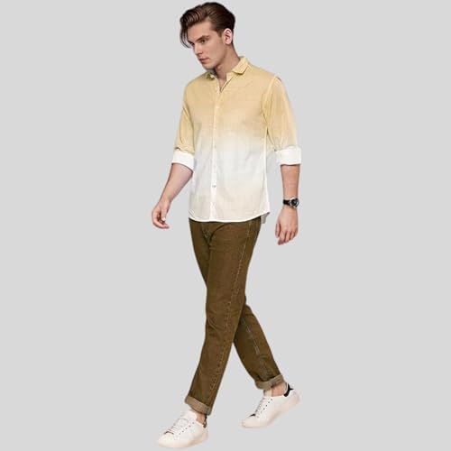 Image of IndoPrimo Men's Cotton Shirt with Full Sleeves Spread Collar Classic Style Solid Pattern Regular Fit and Standard Length