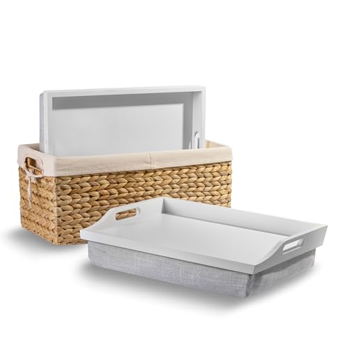 Plateau en bois Rossie Home blanc doux style 70101 avec panier
