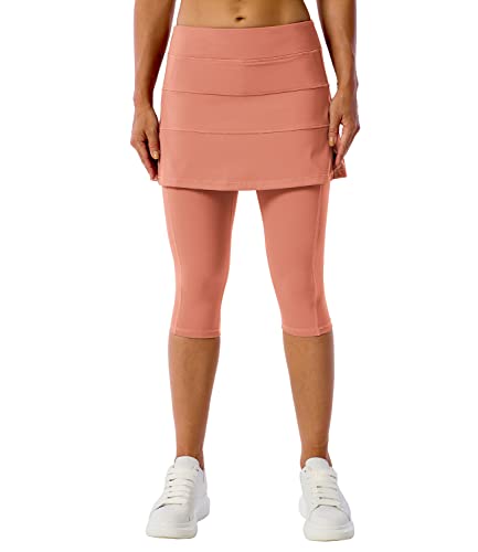 Meivso Women's Pleated Workout Tennis Skirt Capri Active Sports Skirted Leggings Running Golf Skort With Pockets Pink L #TOP6