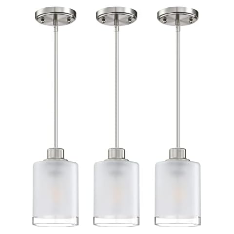 Dolaimi House 3 Pack 1-Light Industrial Farmhouse Kitchen Island Pendant Ceiling Light Frosted Glass Fixture,Brushed Nickel Finish for Bedroom Hallway Dining Room Entryway Over Sink Cover