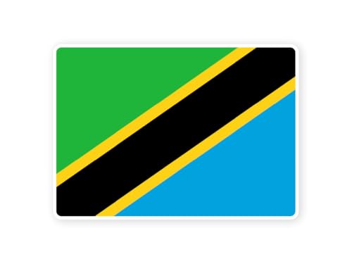 Sticker drapeau TANZANIE tanzanien 10cm(S) - 28cm(XL) autocollant bord blanc (taille S : 10cm x 7cm)