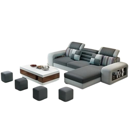 Image of Travis Modern 8 Seater L Shape Sofa Set for Living Room Dark Grey & Light Grey RHS | 4 Ottoman with L Shape Sofa | Fabric Sofa 8 Seater for Office Festival Gifts
