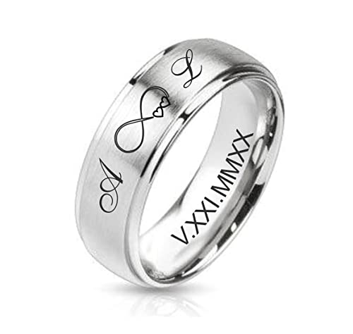 Personalized Two Tone Brushed With High Polished Edge Silver Dome Ring Custom Engraved Free In Any Language - Silver Wedding Band - 6mm - Ships from USA4