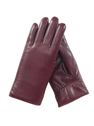 Knuffnee Damen Winter Lederhandschuhe Warme Gefüttert Handschuhe Autofahren Handschuhe Weinrot L
