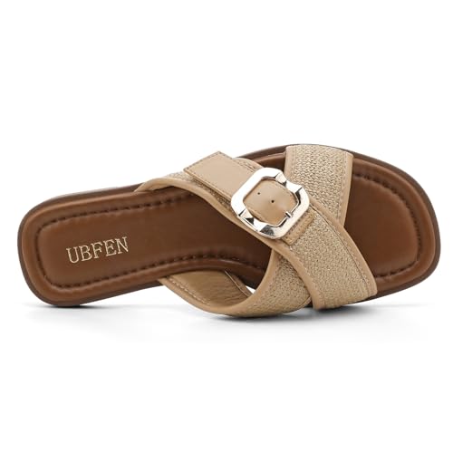 Image of UBFEN Womens Square Toe Flat Sandals Slides Dressy Comfortable for Beach