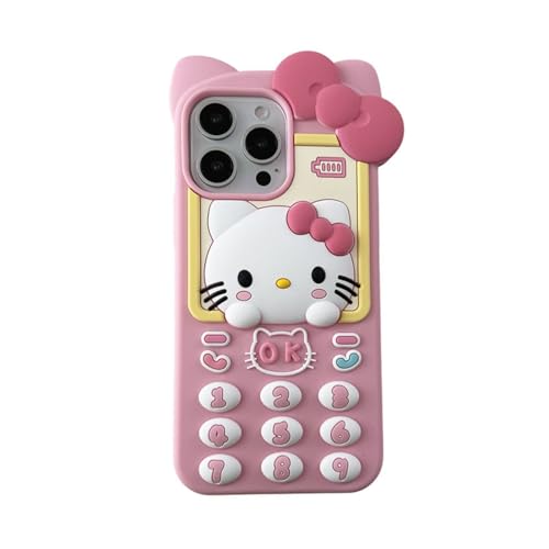 iPhone15Pro Max 用 ケース サンリオ キャラクター レトロ携帯電話 KITTYシリコン素材 立体設計 耐衝撃 指紋防止 放熱機能日常使用に最適 ギフトにぴったり カジュアルでファッショナブル アイドル風