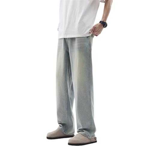 Men's Summer Pants Vintage Light Blue Loose Fit Straight Leg Jeans