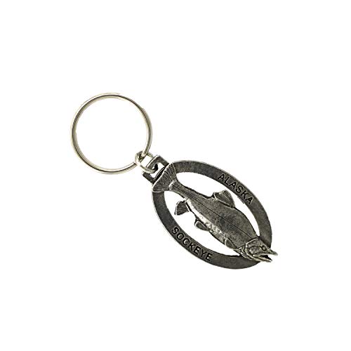 Alaska Sockeye Salmon Keychain, A604KC, 2”, Pewter, Metal, Souvenir, 100% Handmade in The USA, Alaskan Fishing Keychain, Key Chain, Key Ring, Key Fob, Gift, 20+ Alaskan Designs Available
